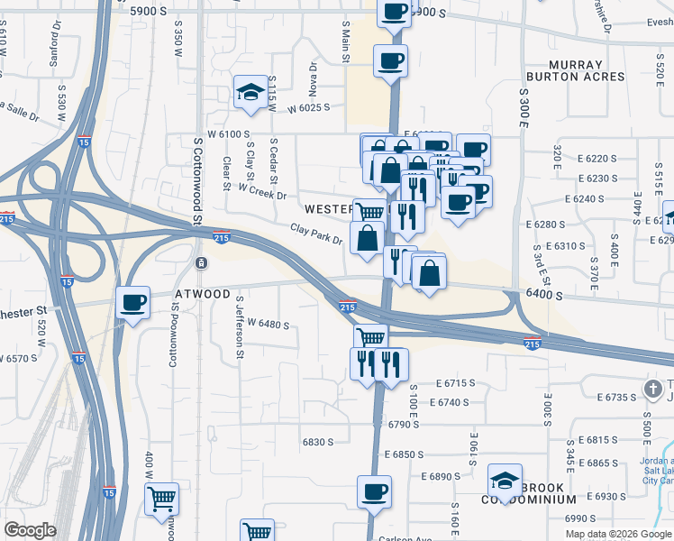 map of restaurants, bars, coffee shops, grocery stores, and more near 32 West Winchester Street in Murray