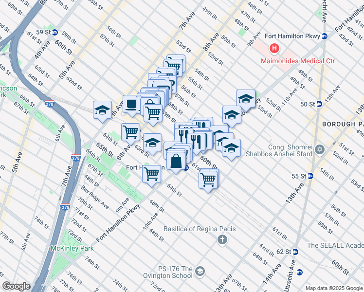 map of restaurants, bars, coffee shops, grocery stores, and more near 924 60th Street in Brooklyn