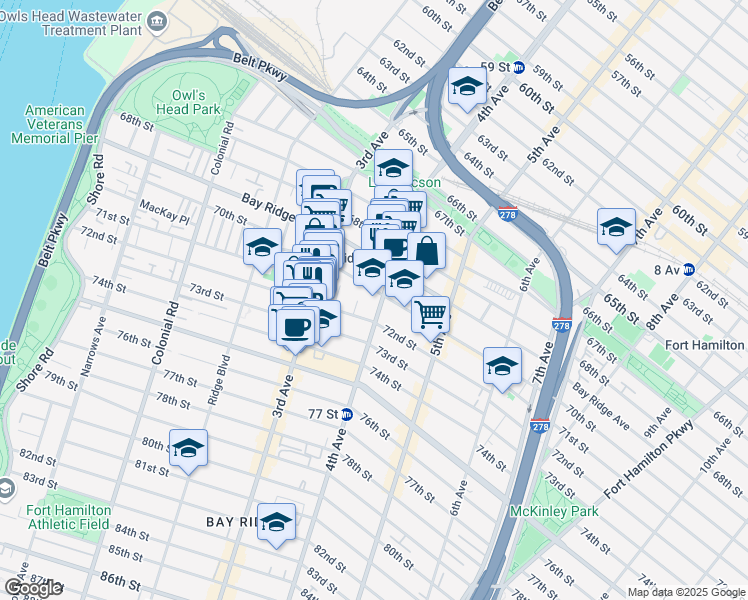 map of restaurants, bars, coffee shops, grocery stores, and more near 7002 4th Avenue in Brooklyn