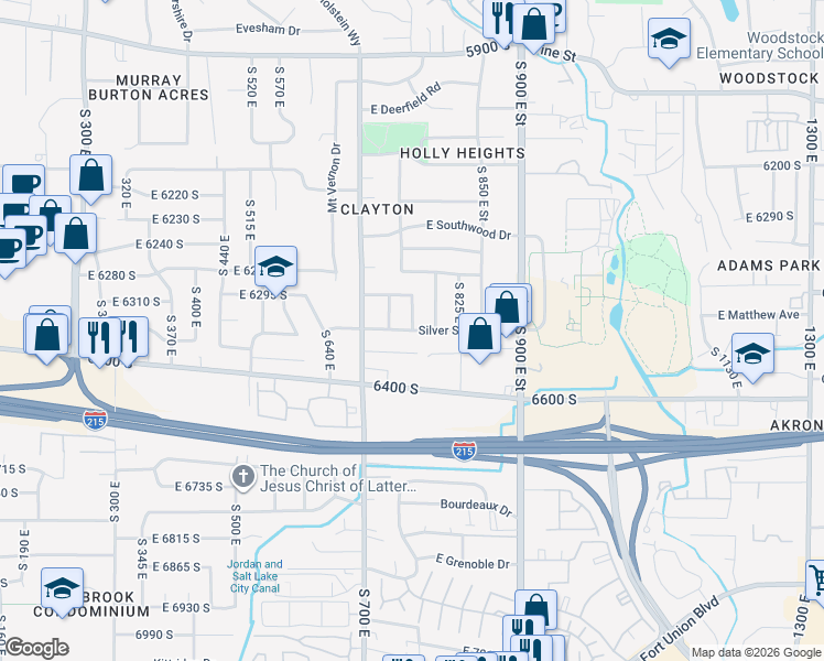 map of restaurants, bars, coffee shops, grocery stores, and more near 768 Silver Shadow Drive in Murray