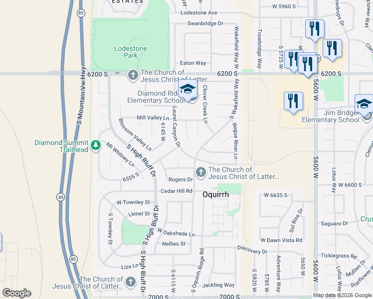 map of restaurants, bars, coffee shops, grocery stores, and more near 6480 South Wakefield Way in West Valley City