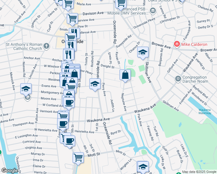 map of restaurants, bars, coffee shops, grocery stores, and more near 182 Arrow Street in Oceanside