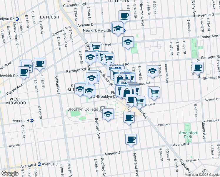 map of restaurants, bars, coffee shops, grocery stores, and more near 98 Kenilworth Place in Brooklyn