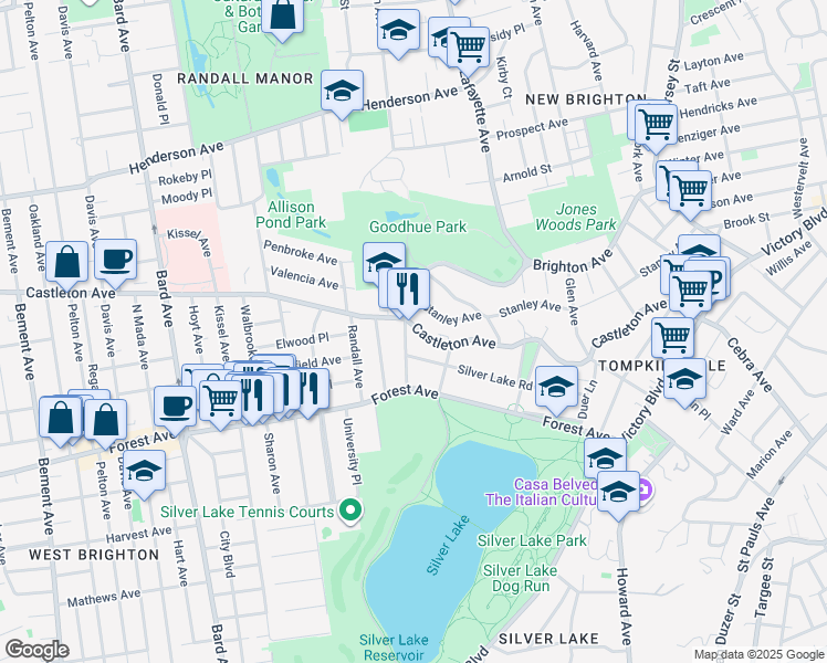 map of restaurants, bars, coffee shops, grocery stores, and more near 763 Brighton Avenue in Staten Island