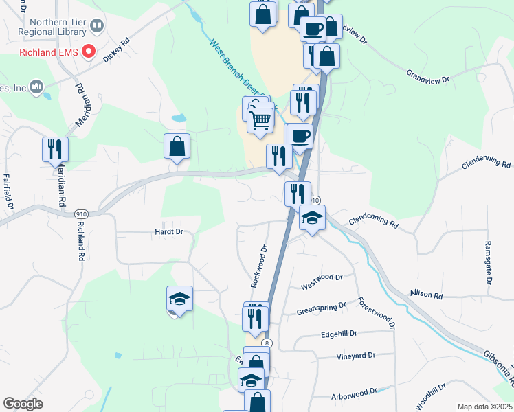 map of restaurants, bars, coffee shops, grocery stores, and more near 1302 Eddy Court in Gibsonia