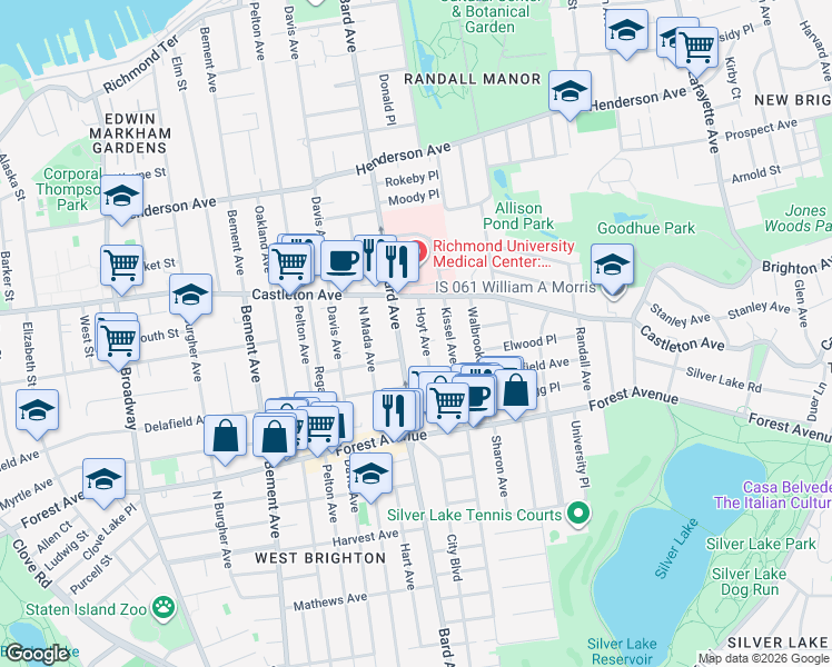 map of restaurants, bars, coffee shops, grocery stores, and more near 419 Bard Avenue in Staten Island