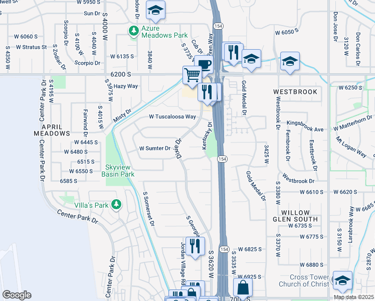 map of restaurants, bars, coffee shops, grocery stores, and more near 3703 West Pensacola Circle in West Jordan