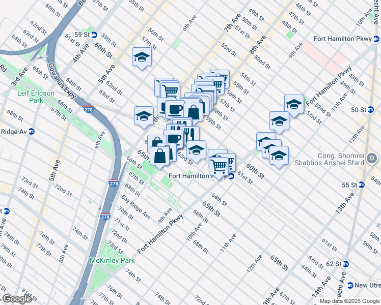 map of restaurants, bars, coffee shops, grocery stores, and more near 834 62nd Street in Brooklyn