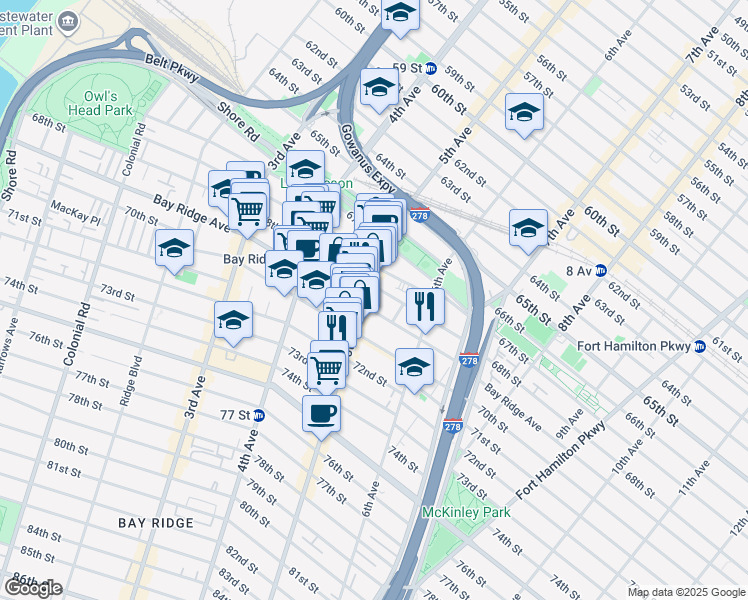 map of restaurants, bars, coffee shops, grocery stores, and more near 6817 5th Avenue in Brooklyn