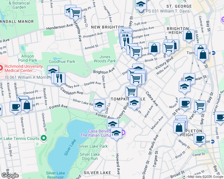 map of restaurants, bars, coffee shops, grocery stores, and more near 171 Castleton Avenue in Staten Island