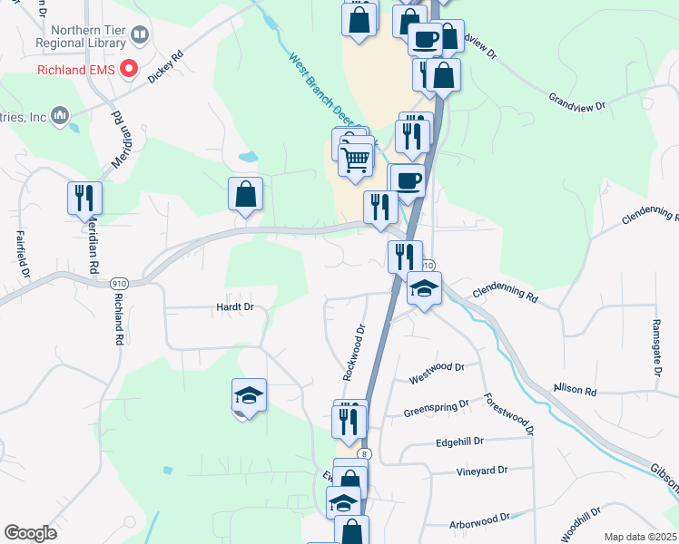 map of restaurants, bars, coffee shops, grocery stores, and more near 1302 Eddy Court in Gibsonia