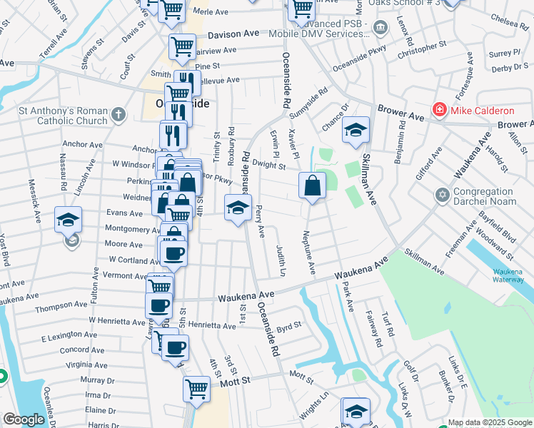 map of restaurants, bars, coffee shops, grocery stores, and more near 182 Arrow Street in Oceanside