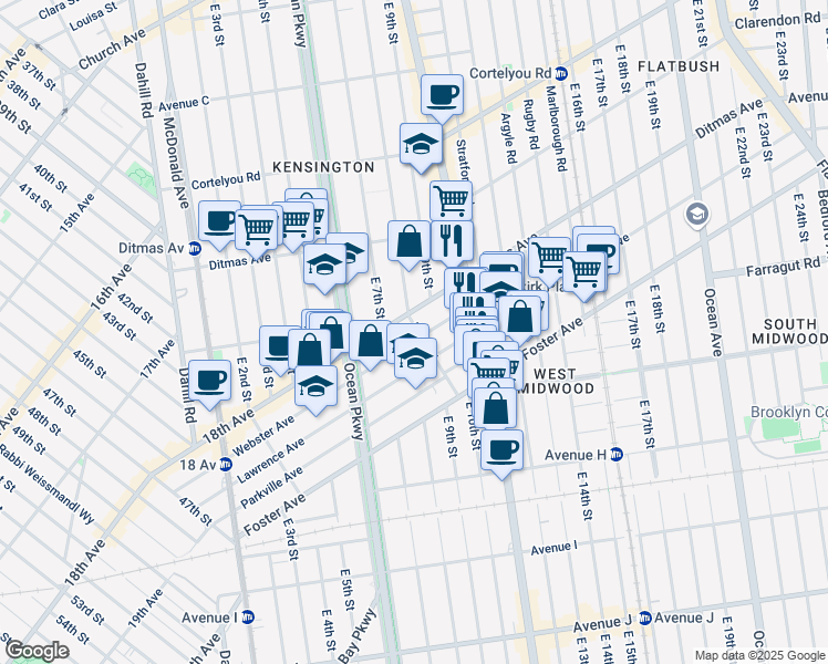 map of restaurants, bars, coffee shops, grocery stores, and more near 323 Webster Avenue in Brooklyn