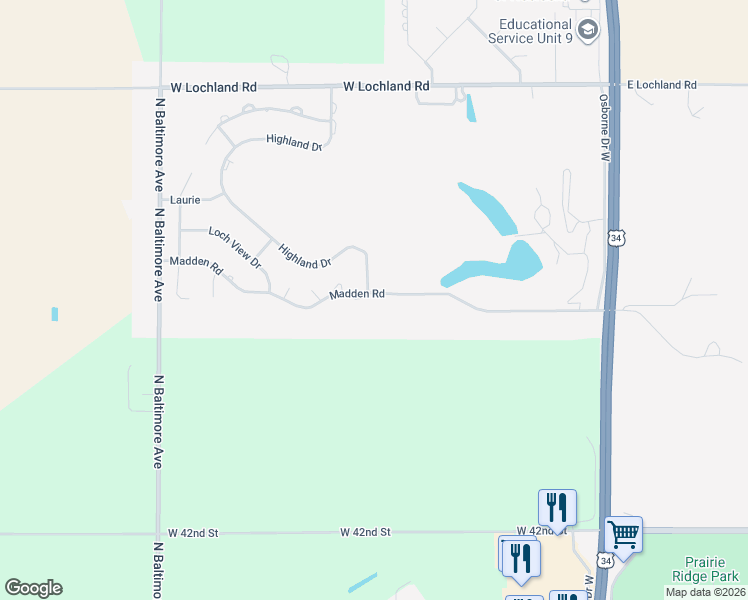 map of restaurants, bars, coffee shops, grocery stores, and more near 802 Madden Road in Hastings