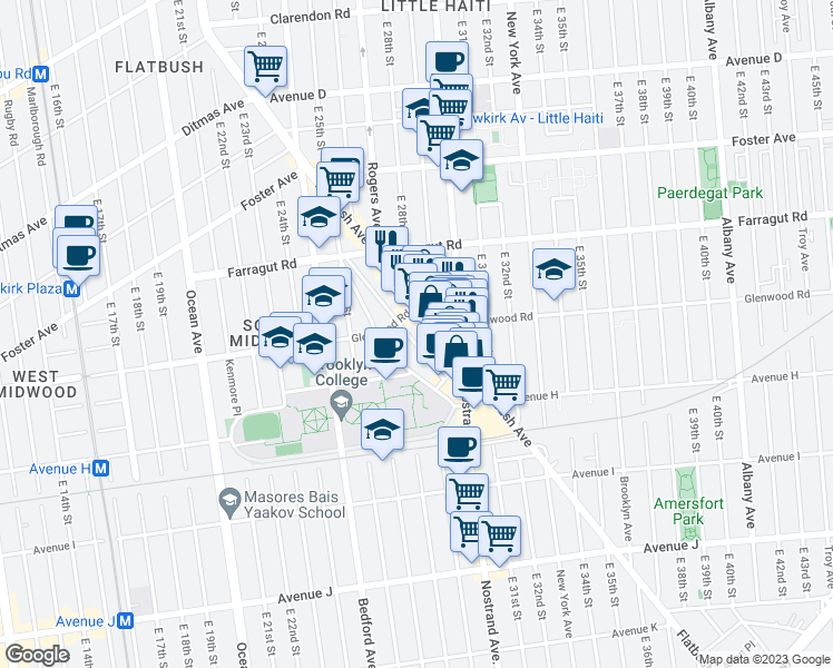 map of restaurants, bars, coffee shops, grocery stores, and more near 101 Kenilworth Place in Brooklyn