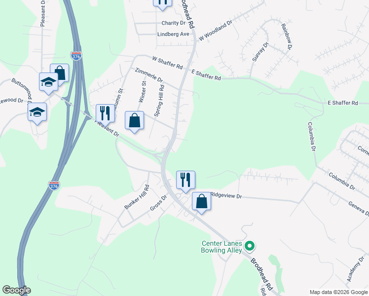 map of restaurants, bars, coffee shops, grocery stores, and more near 3212 Brodhead Road in Aliquippa