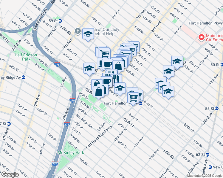 map of restaurants, bars, coffee shops, grocery stores, and more near 834 62nd Street in Brooklyn