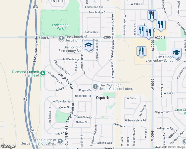 map of restaurants, bars, coffee shops, grocery stores, and more near 6470 South Wakefield Way in West Valley City