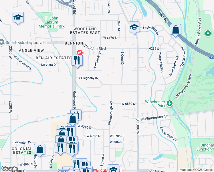 map of restaurants, bars, coffee shops, grocery stores, and more near 1501 South Bluemont Drive in Taylorsville