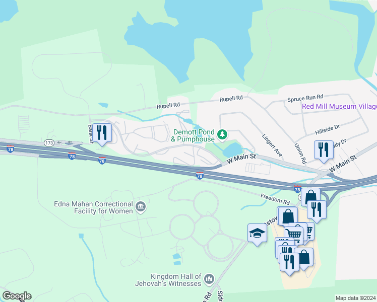map of restaurants, bars, coffee shops, grocery stores, and more near 24 The Crescent in Clinton