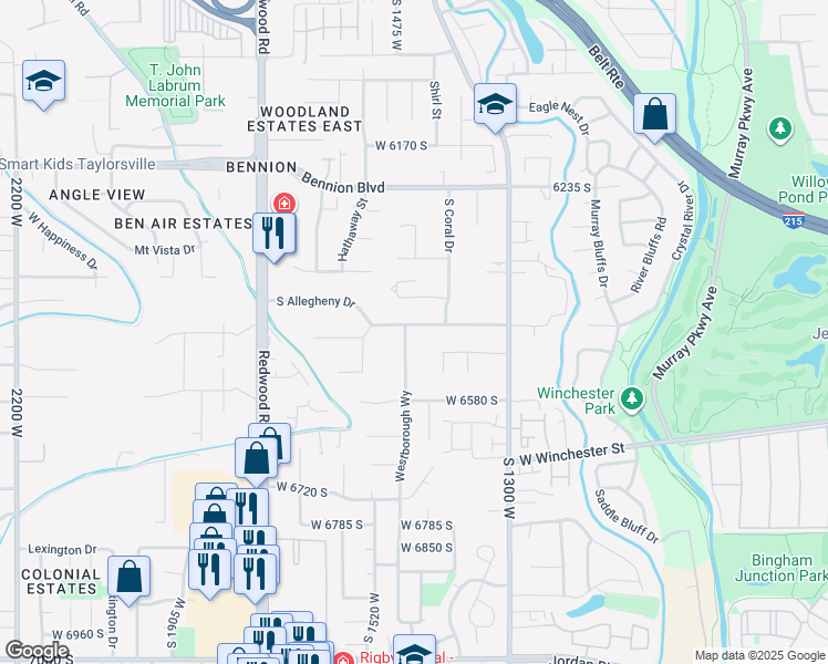 map of restaurants, bars, coffee shops, grocery stores, and more near 1451 South Bluemont Drive in Taylorsville