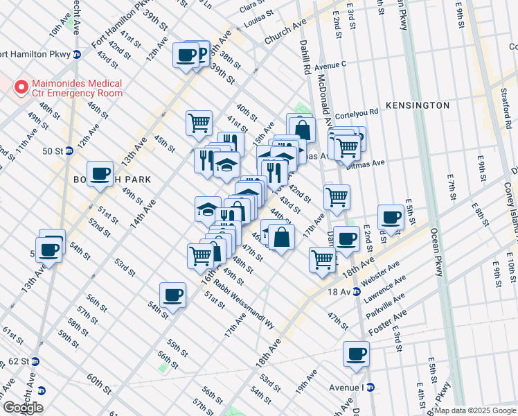 map of restaurants, bars, coffee shops, grocery stores, and more near 4423 16th Avenue in Brooklyn