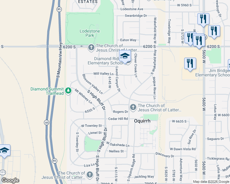 map of restaurants, bars, coffee shops, grocery stores, and more near 6095 Mount Montana Drive in Salt Lake City