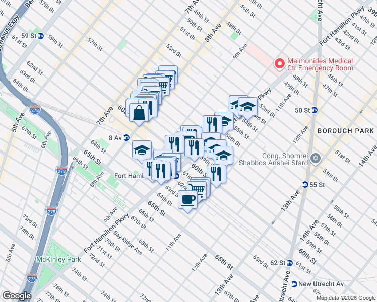 map of restaurants, bars, coffee shops, grocery stores, and more near in Brooklyn