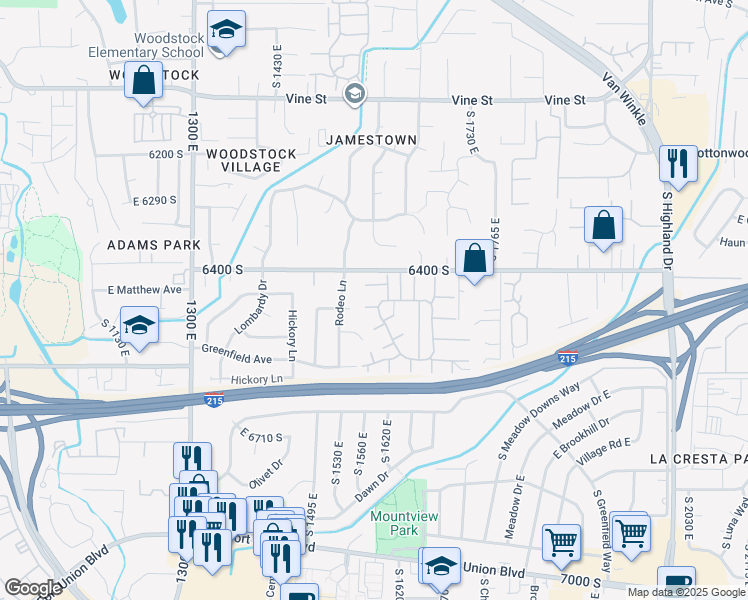 map of restaurants, bars, coffee shops, grocery stores, and more near 1585 East 6470 South in Murray