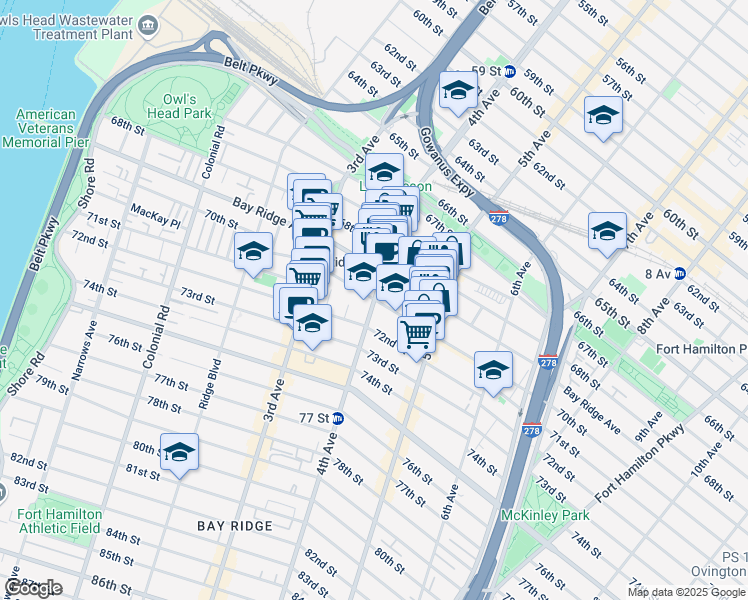map of restaurants, bars, coffee shops, grocery stores, and more near 7002 4th Avenue in Brooklyn