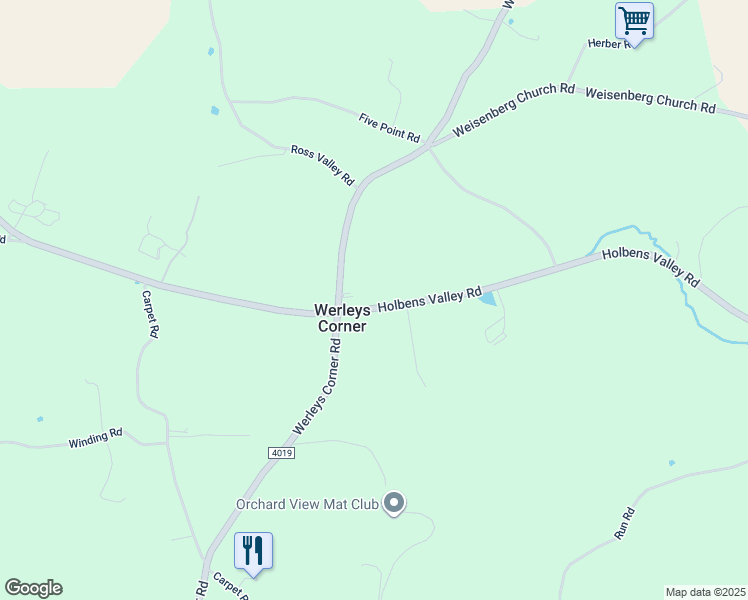 map of restaurants, bars, coffee shops, grocery stores, and more near 8181 Holbens Valley Road in New Tripoli