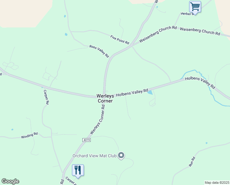map of restaurants, bars, coffee shops, grocery stores, and more near 8181 Holbens Valley Road in New Tripoli