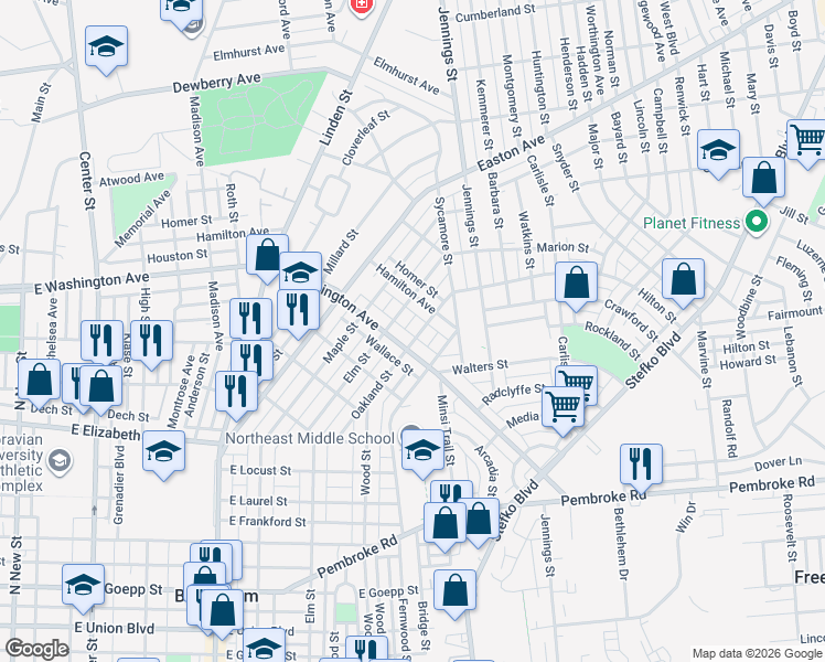 map of restaurants, bars, coffee shops, grocery stores, and more near in Bethlehem