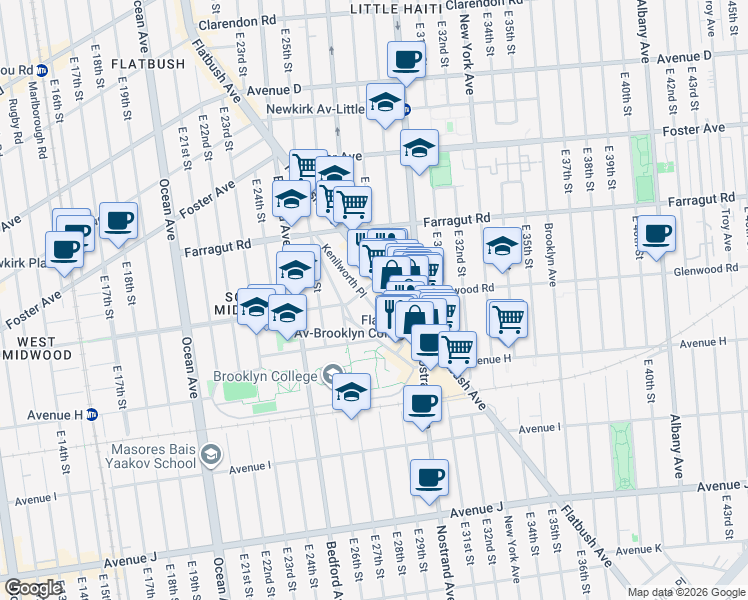map of restaurants, bars, coffee shops, grocery stores, and more near 98 Kenilworth Place in Brooklyn