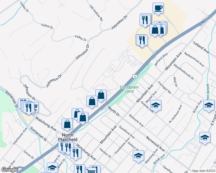 map of restaurants, bars, coffee shops, grocery stores, and more near 401 U.S. 22 in North Plainfield
