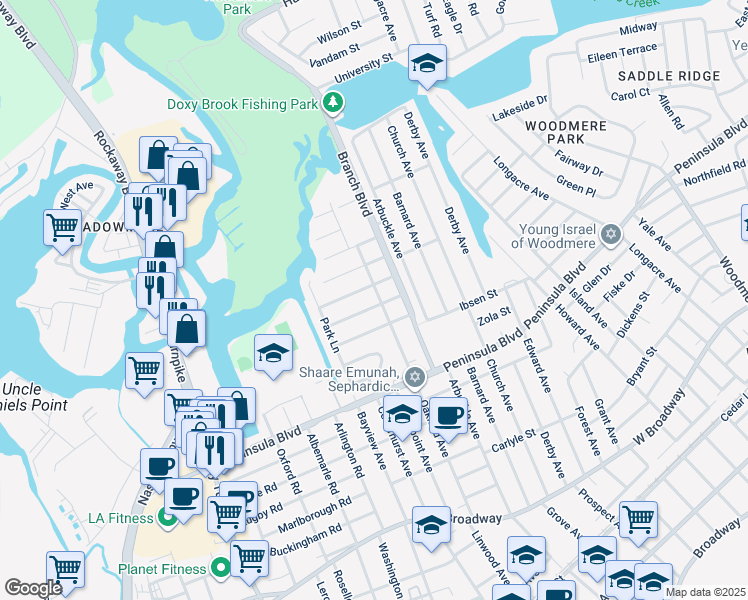 map of restaurants, bars, coffee shops, grocery stores, and more near 520 Cedarwood Drive in Cedarhurst