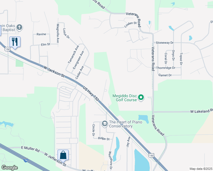 map of restaurants, bars, coffee shops, grocery stores, and more near 116 Happ Lane in Morton