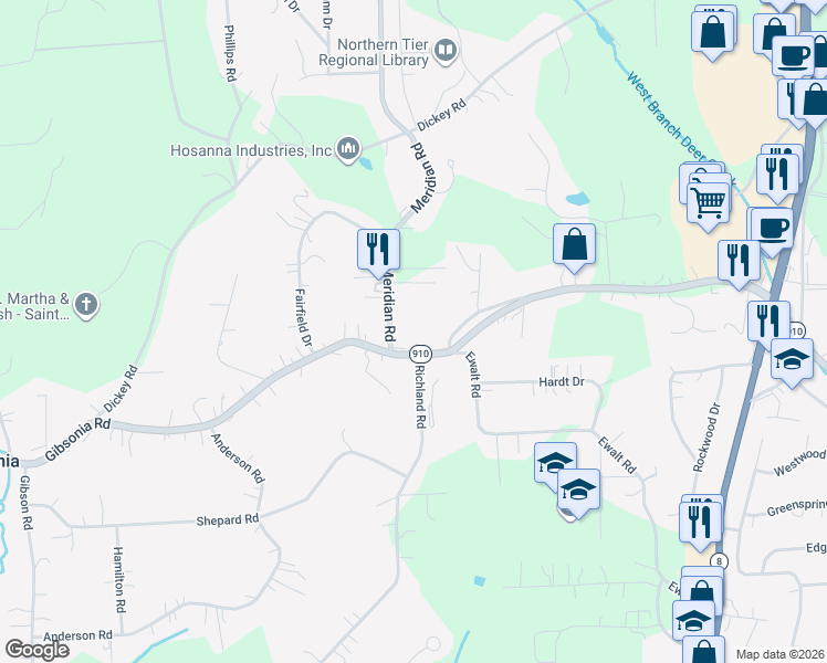 map of restaurants, bars, coffee shops, grocery stores, and more near 5600 South Meridian Road in Gibsonia