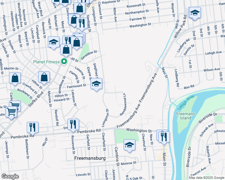 map of restaurants, bars, coffee shops, grocery stores, and more near 704 Bach Court in Freemansburg