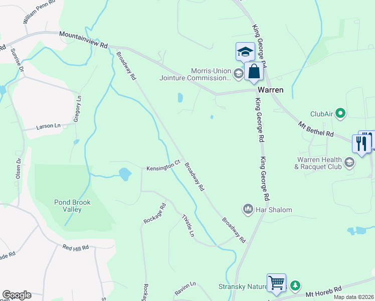 map of restaurants, bars, coffee shops, grocery stores, and more near 30-52 Broadway Road in Warren