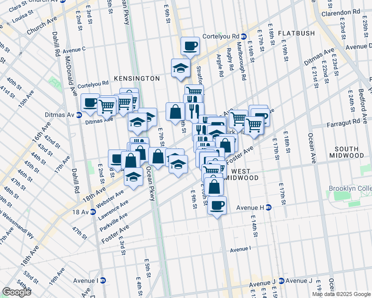 map of restaurants, bars, coffee shops, grocery stores, and more near 345 Webster Avenue in Brooklyn