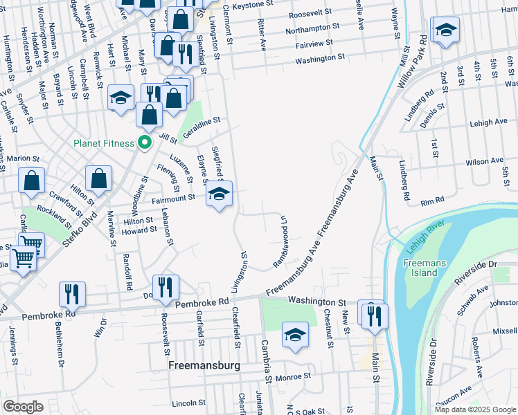 map of restaurants, bars, coffee shops, grocery stores, and more near 704 Bach Court in Freemansburg