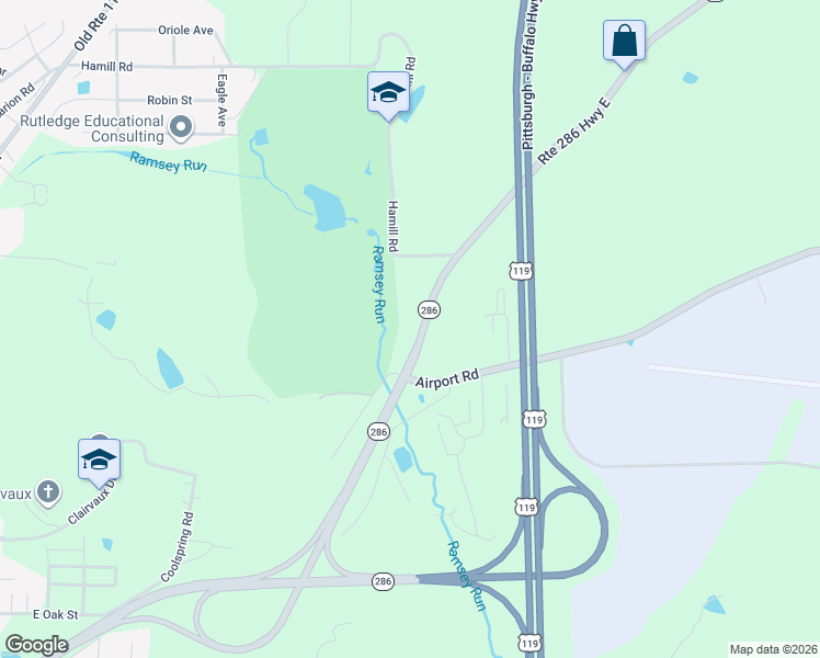 map of restaurants, bars, coffee shops, grocery stores, and more near 1365 Route 286 Highway East in Indiana