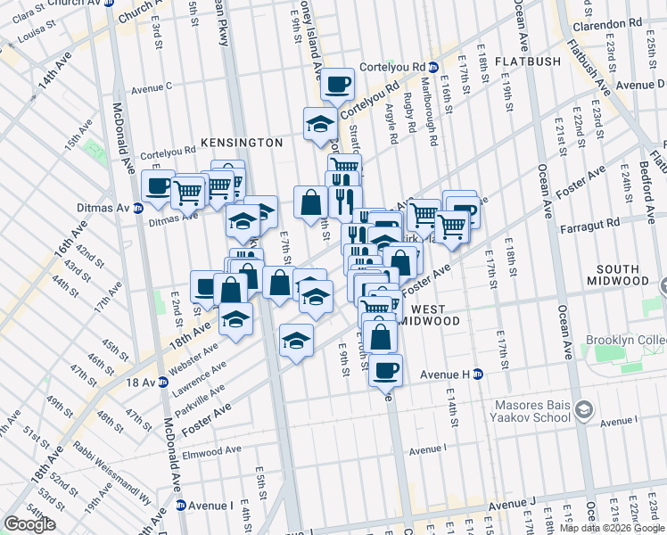 map of restaurants, bars, coffee shops, grocery stores, and more near 323 Webster Avenue in Brooklyn
