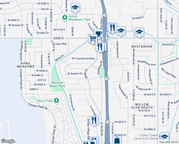 map of restaurants, bars, coffee shops, grocery stores, and more near 3703 West Pensacola Circle in West Jordan