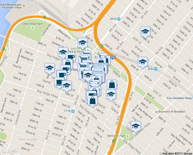 map of restaurants, bars, coffee shops, grocery stores, and more near 466 Bay Ridge Avenue in Brooklyn