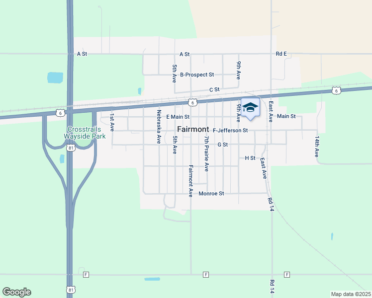 map of restaurants, bars, coffee shops, grocery stores, and more near 725 6th Avenue in Fairmont
