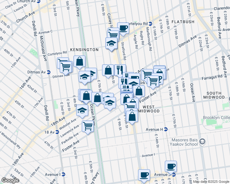 map of restaurants, bars, coffee shops, grocery stores, and more near 345 Webster Avenue in Brooklyn