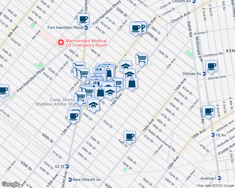 map of restaurants, bars, coffee shops, grocery stores, and more near 4812 14th Avenue in Brooklyn