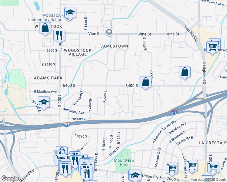 map of restaurants, bars, coffee shops, grocery stores, and more near 1562 East Rothmoor Circle in Murray
